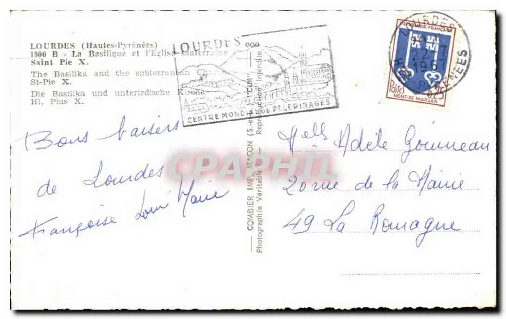 Lourdes — Bazylika i krajobraz — Wydawca COMBIER (S.-e.) - Rewers