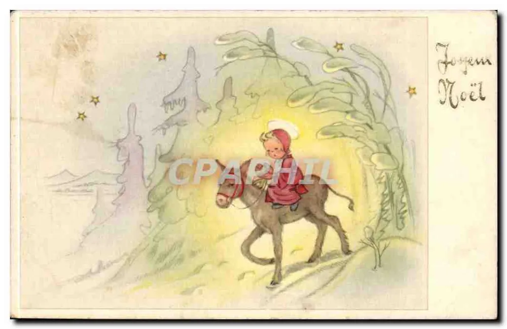 Niño en burro — escena de Navidad — impresa en Bélgica - Anverso