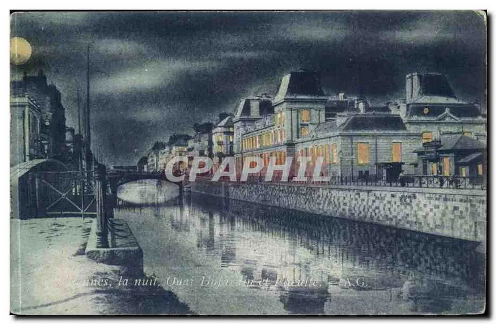 Reims, nachts, Quai Dufour und Placeille — N.G. - Vorderseite