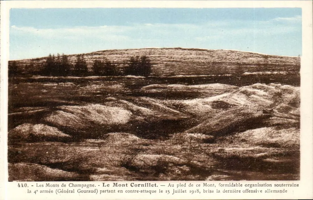Die Champagne-Berge — Mont Cornillet — 4. Armee (General Gouraud) startet Gegenangriff am 15. Juli 1918 - Vorderseite