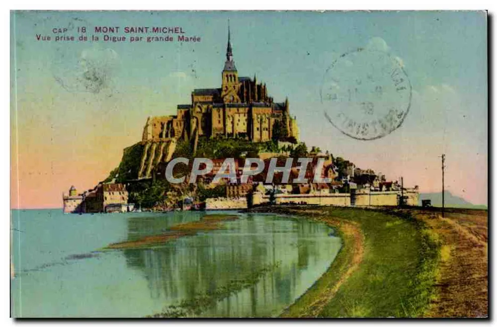 Mont Saint-Michel — Ansicht vom Digue bei Hochwasser — Édition Porte du Roy - Vorderseite