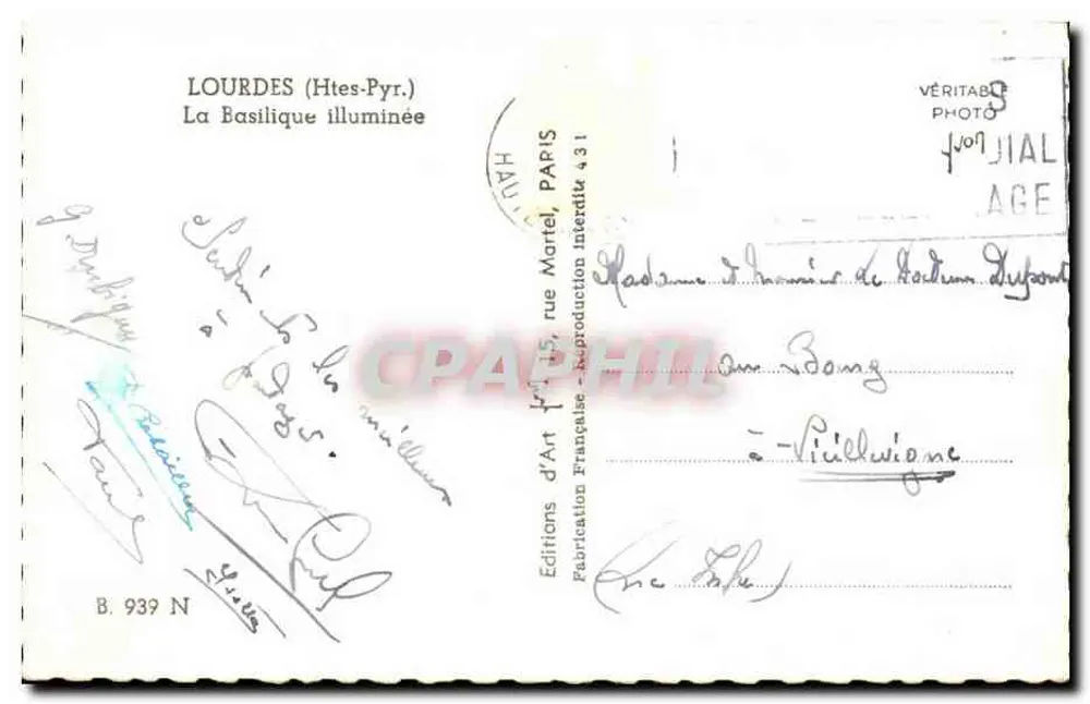 Lourdes (Htes-Pyr.) — A Basílica Iluminada — Éditions d'Art, Paris - Verso