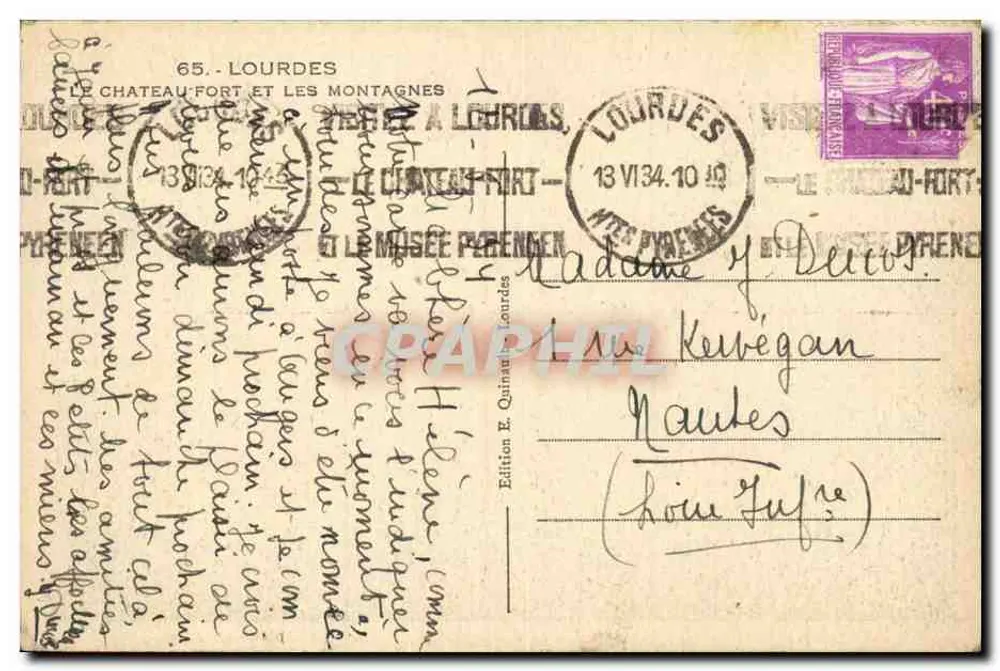 Das Burgschloss und die Berge — Lourdes — Edition E. Quinain - Rückseite