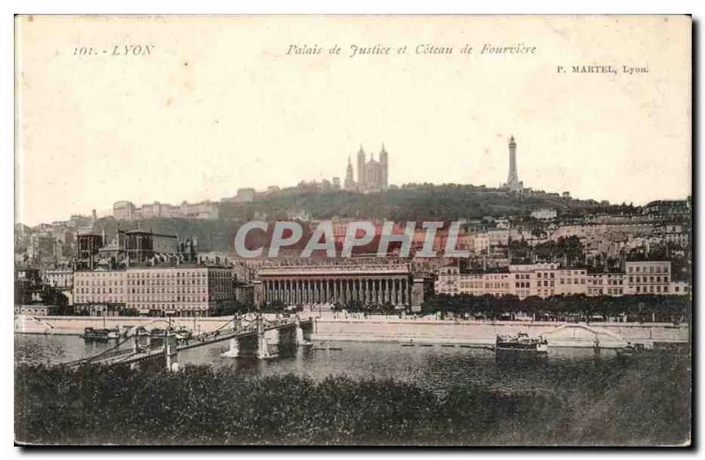 Lyon — Palast der Justiz und Fourvière-Hügel — P. Martel, Lyon - Vorderseite