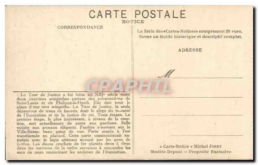 A Cidade de Carcassonne — Torre da Justiça — Foto Michel Jordy, Cité de Carcassonne - Verso