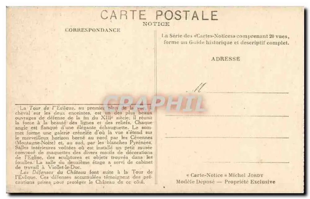 A Cidade de Carcassonne — Torre do Bispo — Carta-Nota Michel Jordy n°5 - Verso