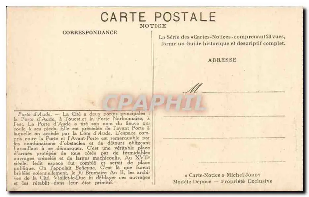 Carcassonne — Porta de Aude — Notice — Foto Michel Jordy - Verso