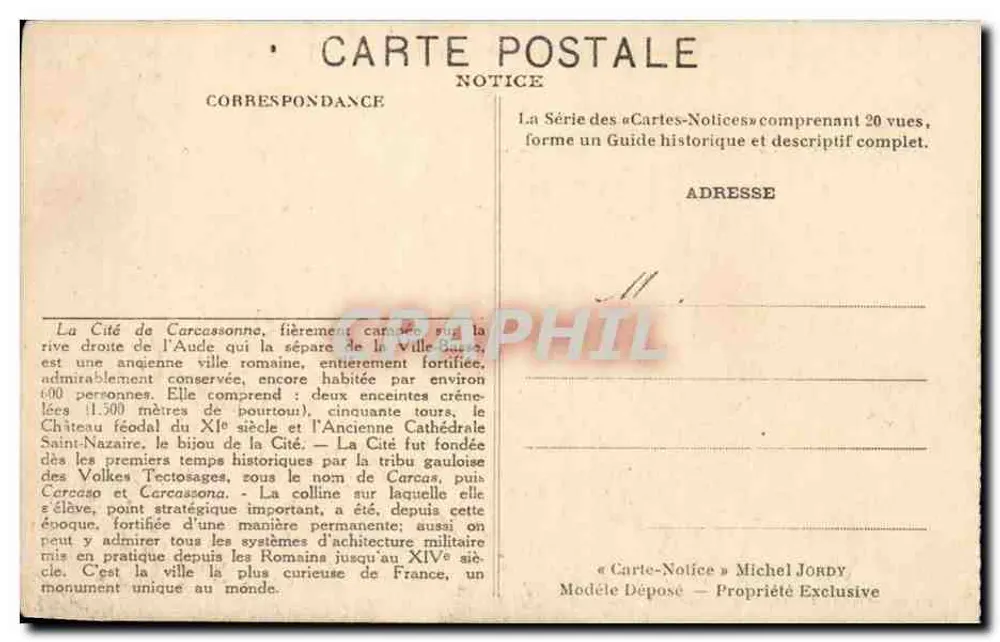 Carcassonne — Vista Geral do Oeste — Notice - Verso