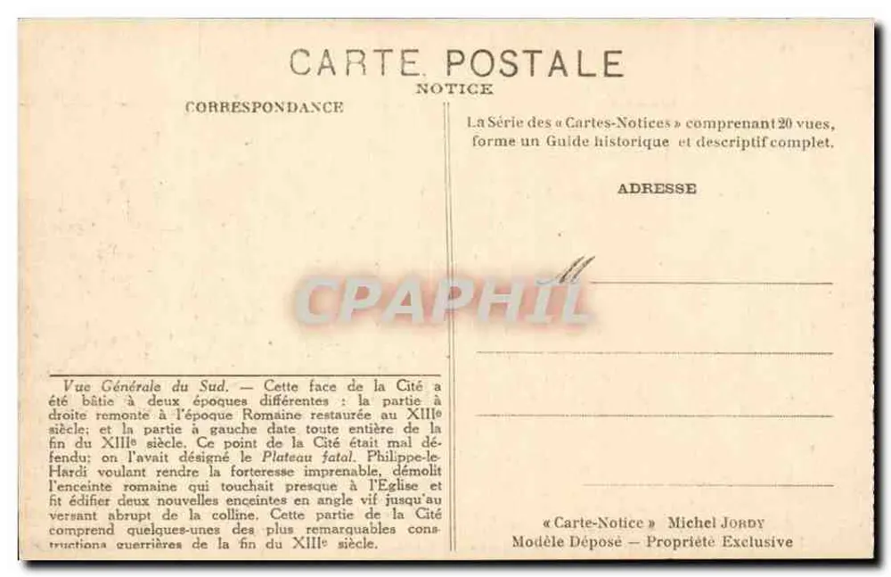 Carcassonne — Vista geral do Sul — Notice - Verso