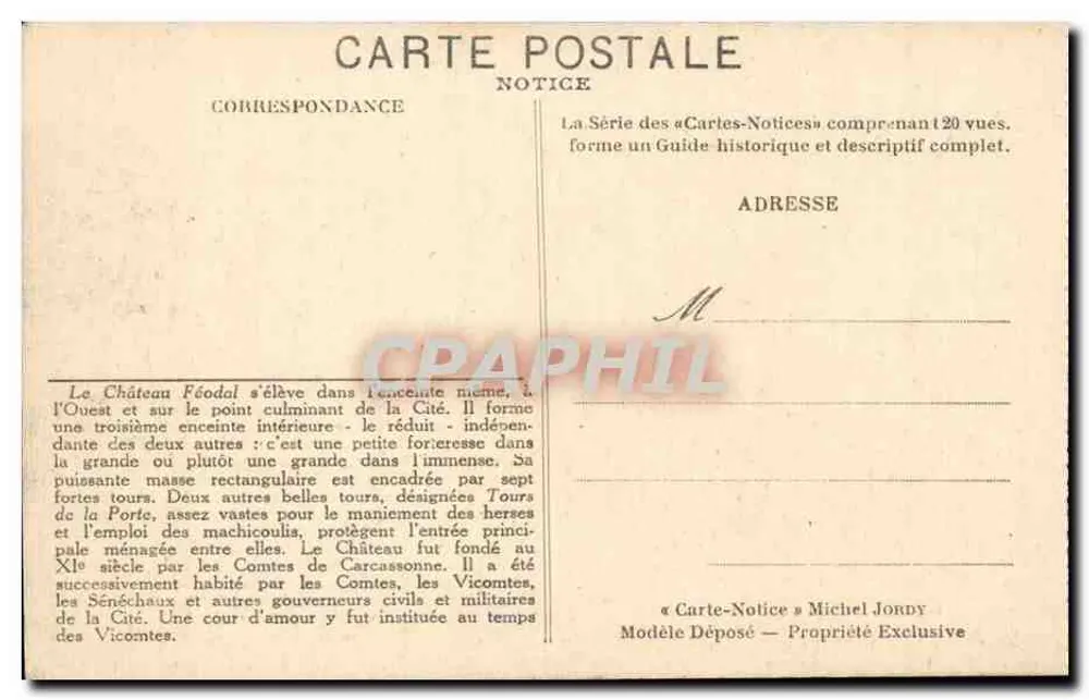 Cidade de Carcassonne — O Castelo Feudal — Entrada Principal — « Notice » - Verso