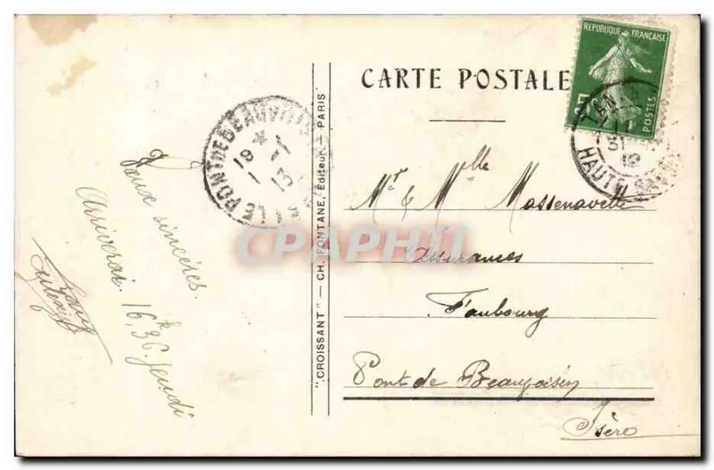 Guten Jahresbeginn — Dekoration aus Efeu und Tannenzweigen — Croissant, Nr. 3175 - Rückseite