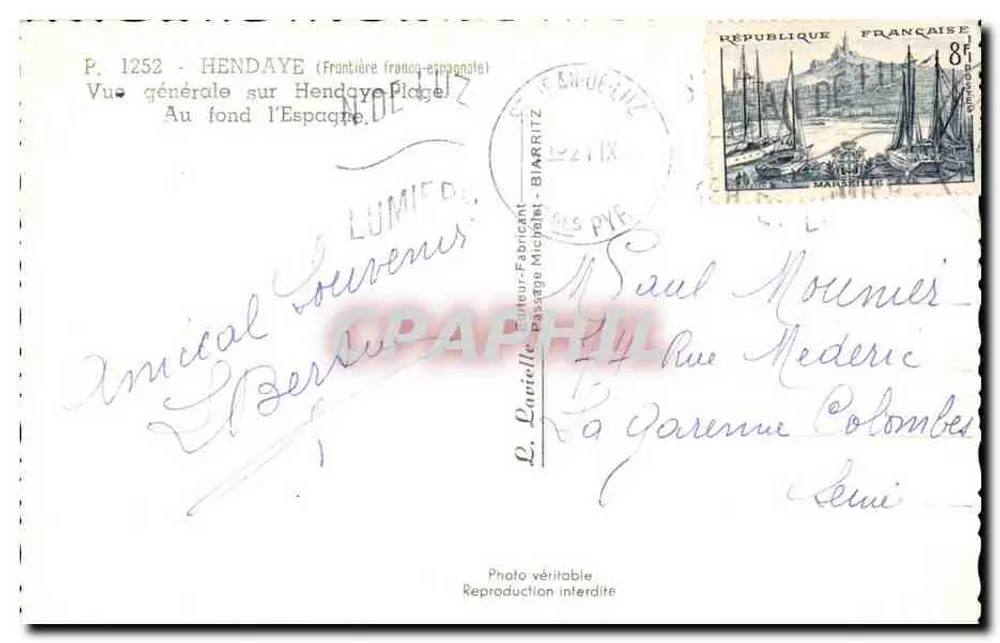 Hendaye — Allgemeiner Blick auf den Hendaye Strand, im Hintergrund Spanien — Lavielle - Rückseite