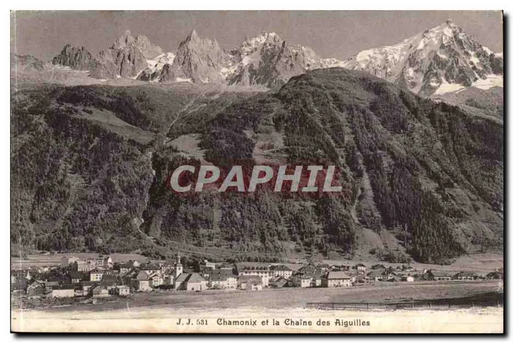 Chamonix e a Cadeia das Agulhas — J.J. 581 — Juillien frères, Genebra - Frente