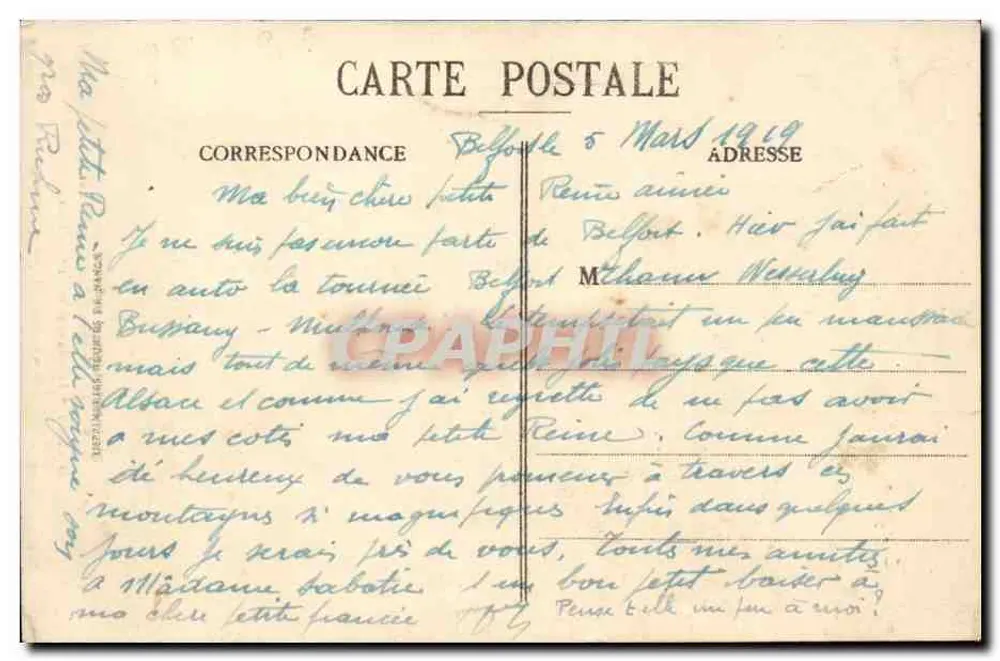 O Leão — obra de Bartholdi em Belfort — Edição E. Mayer, 49, laub. de France, Belfort - Verso