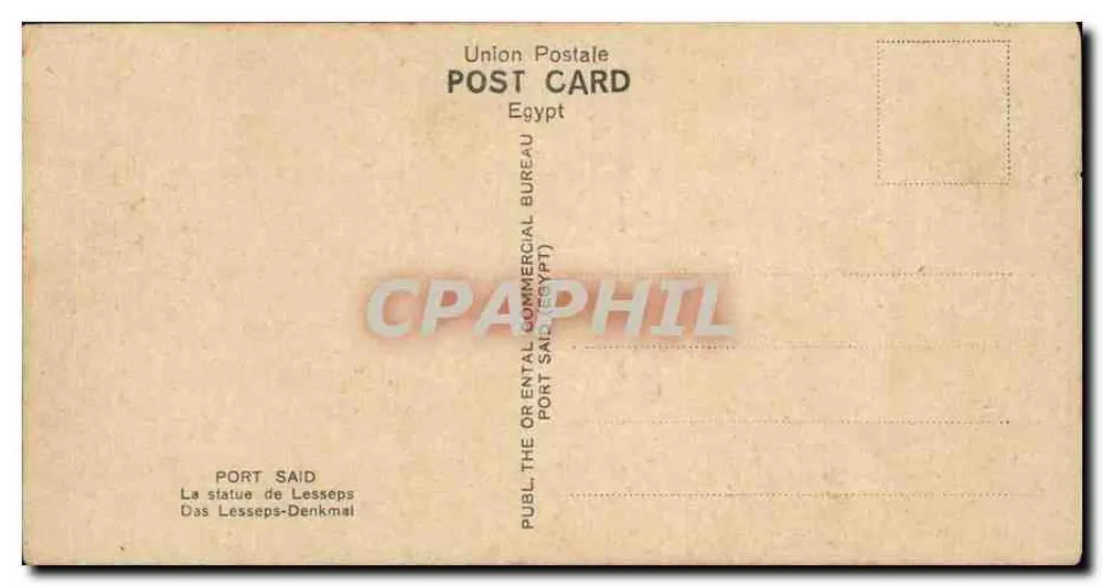 Port Said — Das Denkmal von Ferdinand de Lesseps — Verlag Port Said Oriental Commercial Bureau - Rückseite