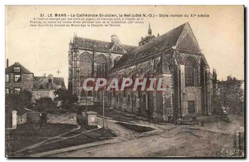 Le Mans - Die Kathedrale St-Julien, die Kirche (Seite N.-O.) - romanischer Stil des 11. Jahrhunderts - Vorderseite