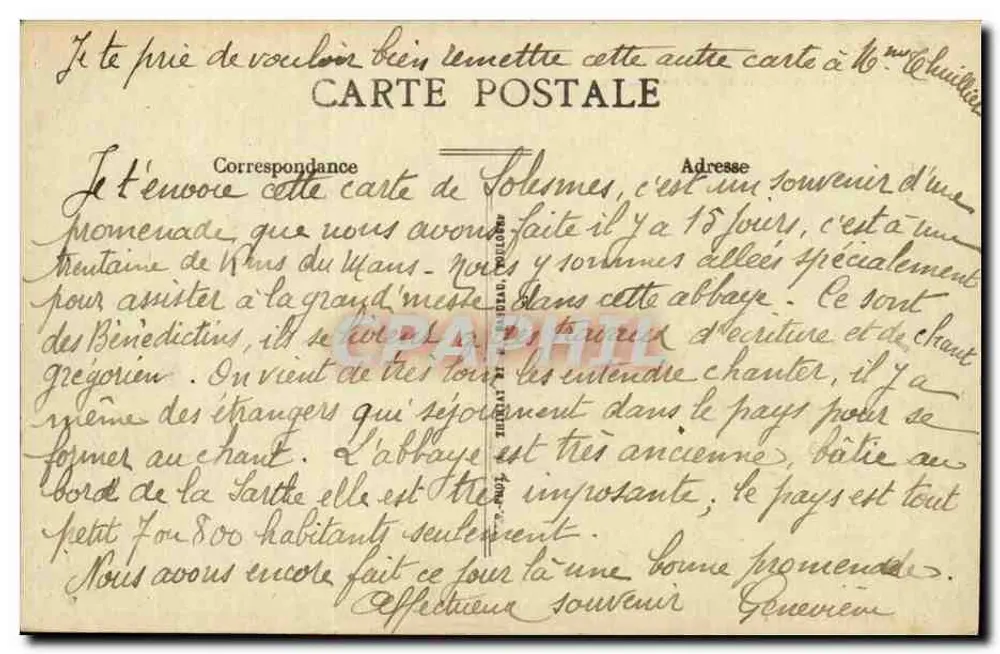 Solesmes (Sarthe) — A Abadia vista do Ponte — Edit. Faucarand, n°6 - Verso