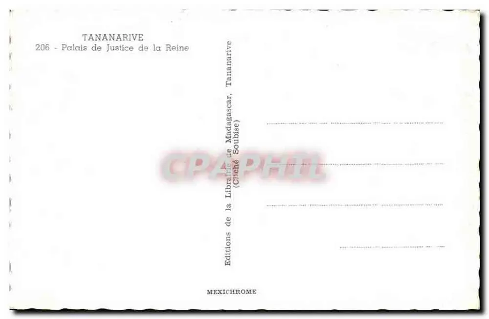 Palast der Gerechtigkeit der Königin — Tananarive, Madagaskar — Éditions de la Librairie de Madagascar (Chiché Soubise) - Rückseite