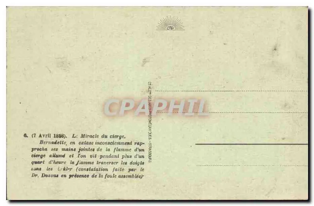Bernadette Soubirous — O Milagre da vela - Verso