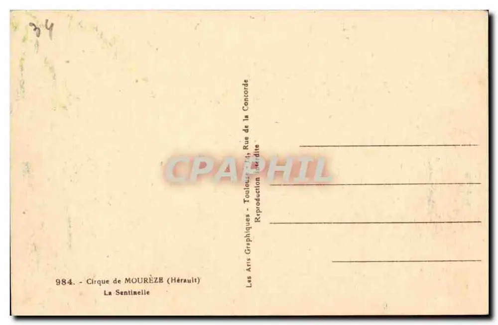 A Sentinela — Cirque de Mourèze (Hérault) — Les Arts Graphiques, Toulouse - Verso