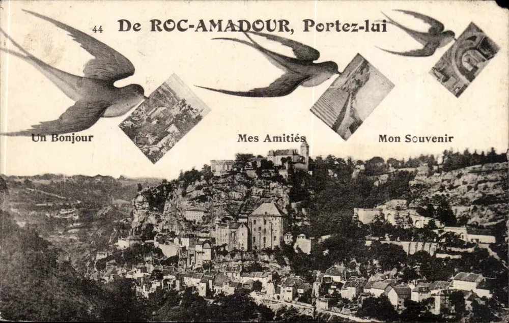 Roc-Amadour — vista panorâmica do vilarejo alto — editor desconhecido, n° 44 - Frente