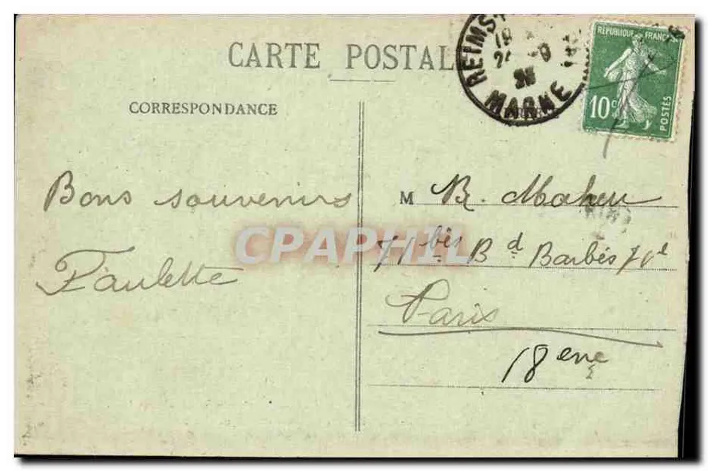 Reims während der Jahre der Bombardements 1914-18 — Maison Poullet — Barré Square - Rückseite