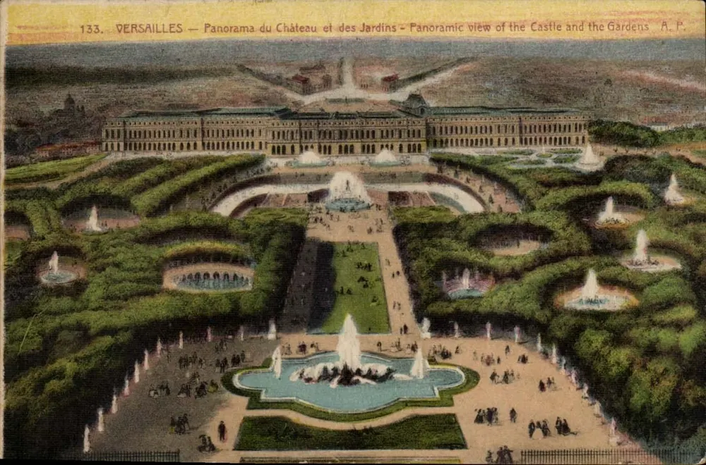 Versailles — Panorama du Château et des Jardins — Panoramic view of the Castle and the Gardens — A.P. — n°133 - Recto