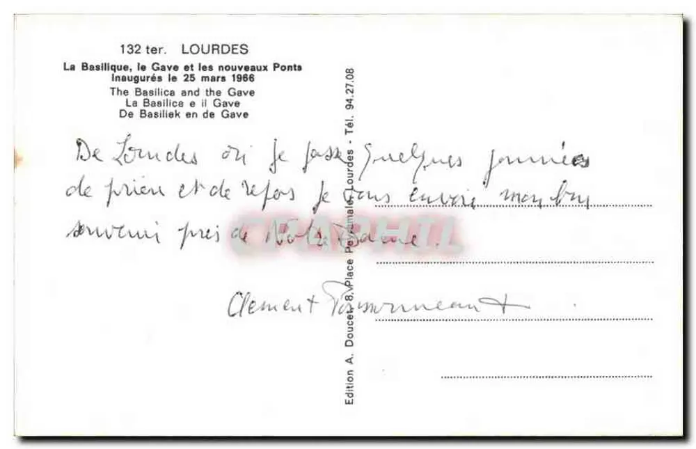 Lourdes — Die Basilika, der Gave und die neuen Brücken — Edition A. Doucet, Lourdes - Rückseite