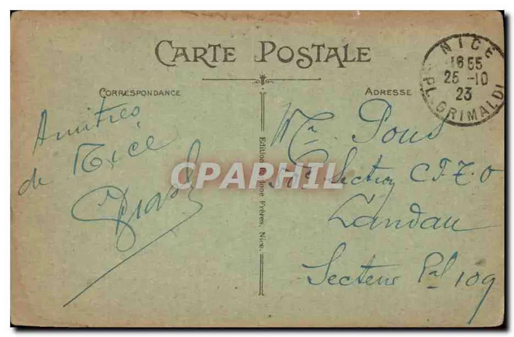 Nizza — Statue der Poesie und Gemeindekasino — B.F. n°104 - Rückseite