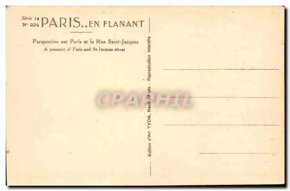 Paris — Perspectiva da Rue Saint-Jacques — Edição d'Art YVON, Neufchâtel - Verso
