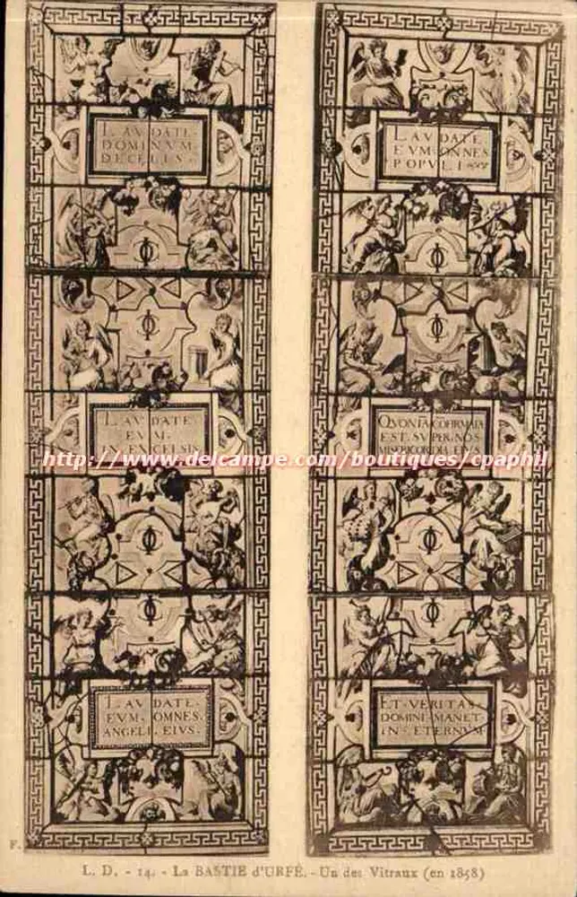 La Bastie d'Urfe - Eines der Glasfenster (aus dem Jahr 1858) — L.D. - n°14 - Vorderseite