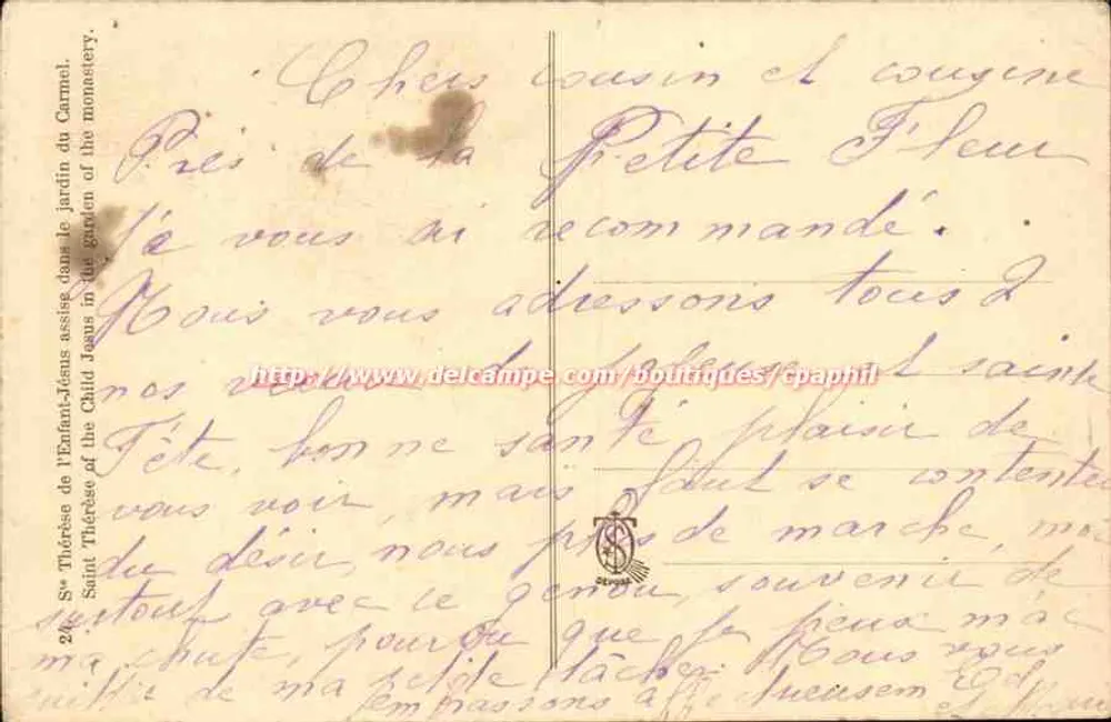 Schwester Thérèse des Kindes Jesu — sitzt im Klostergarten — Verlag Delcampe - Rückseite