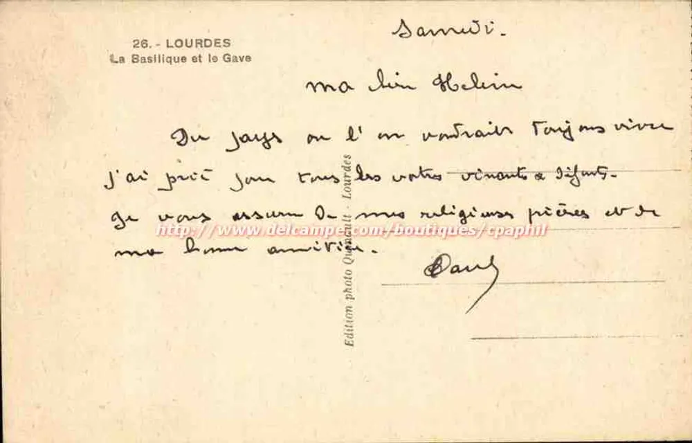 Lourdes — A Basílica e o Gave — Edição fotográfica Origine Lourdes, n°26 - Verso