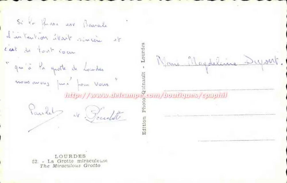 Lourdes — A Gruta Milagrosa — Edição Photo Quinault - Verso