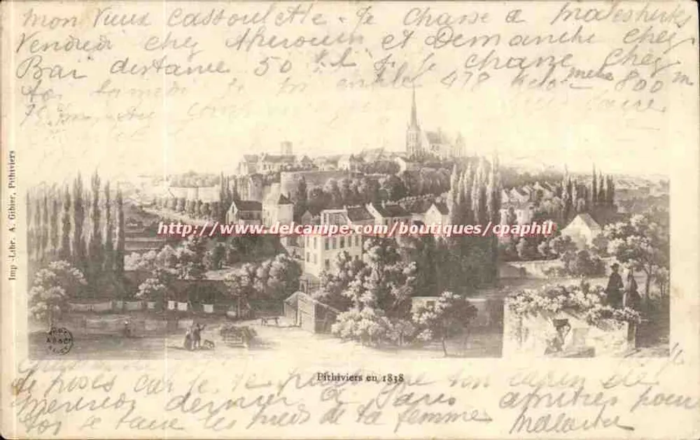1838 में बिथिवियर्स — एक पैनोरमा दृश्य चर्च के साथ — इम्प्रिंट जे. गिबर, बिथिवियर्स - आगे