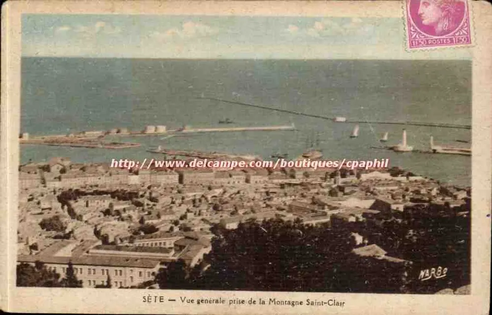 Sète — Vista general tomada desde la Montaña Saint-Clair — Ediciones Narbo, Toulouse - Anverso