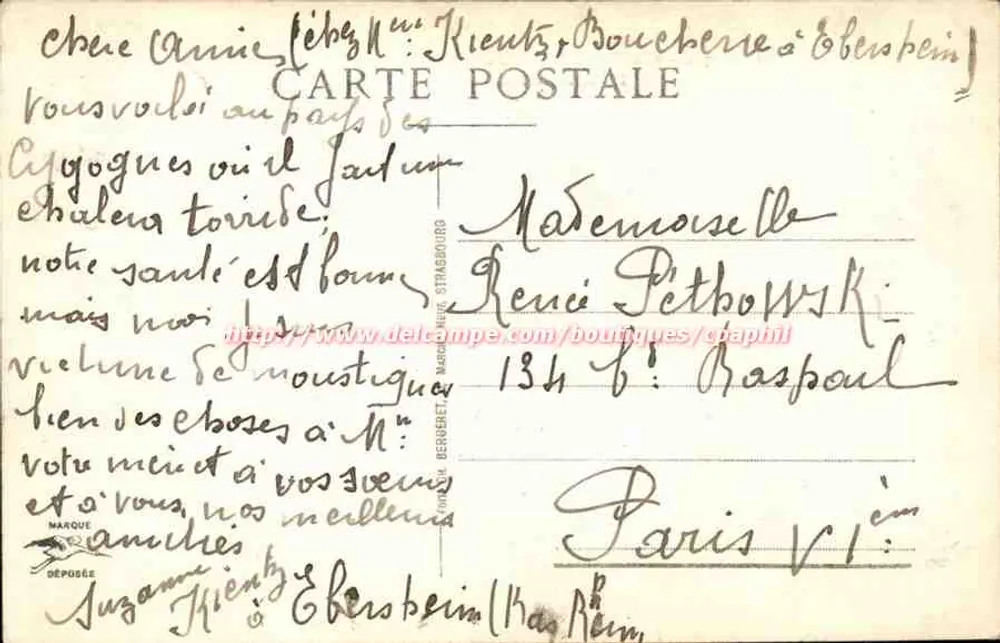 Strasbourg - A Orangerie — editor anônimo, n° 762 - Verso