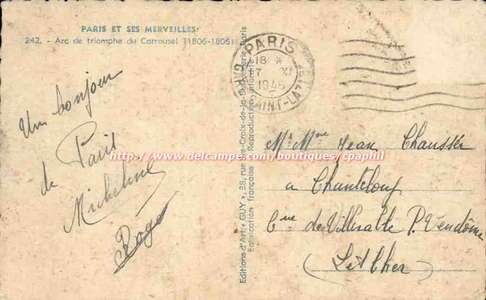 Arco do Triunfo do Carrousel — Paris — Edições de Arte GUY - Verso