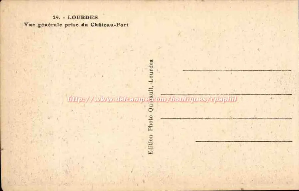 Lourdes — Allgemeiner Blick vom Schloss-Fort aus — Edition Photo Quibell, Lourdes - Rückseite