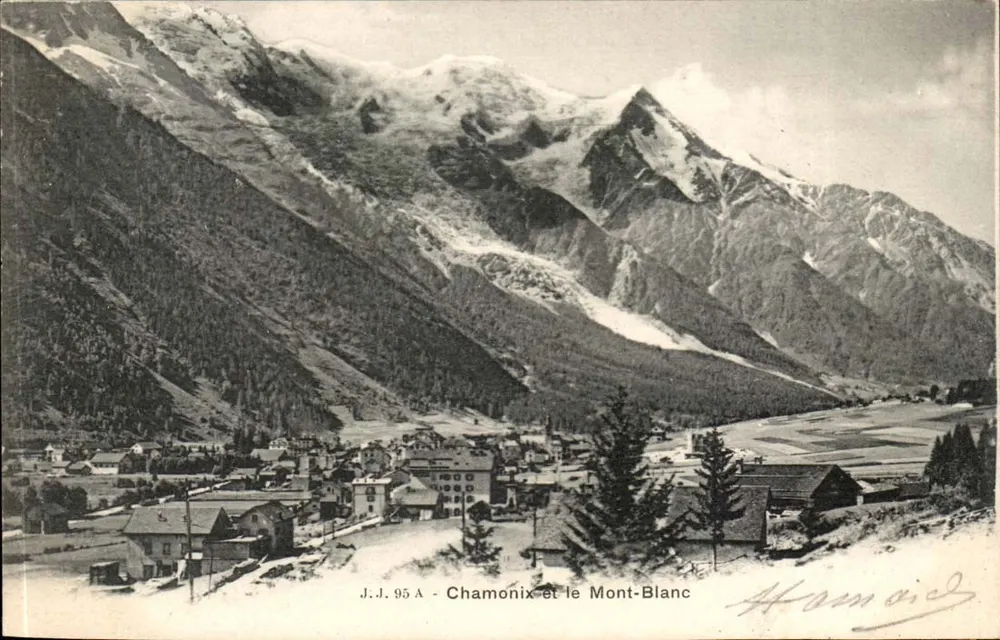Chamonix e o Monte Branco — J.J. 95 A — editor Julien Féra, Genebra - Frente