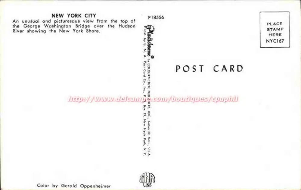George Washington Bridge — Ansicht von oben — S.N.A. Post Card Co. n° P18556 - Rückseite