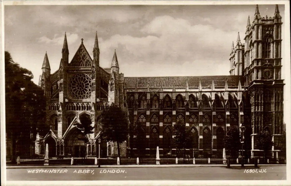 Abadia de Westminster, Londres — vista externa — Valentine's Post Card n°16801 J.V. - Frente