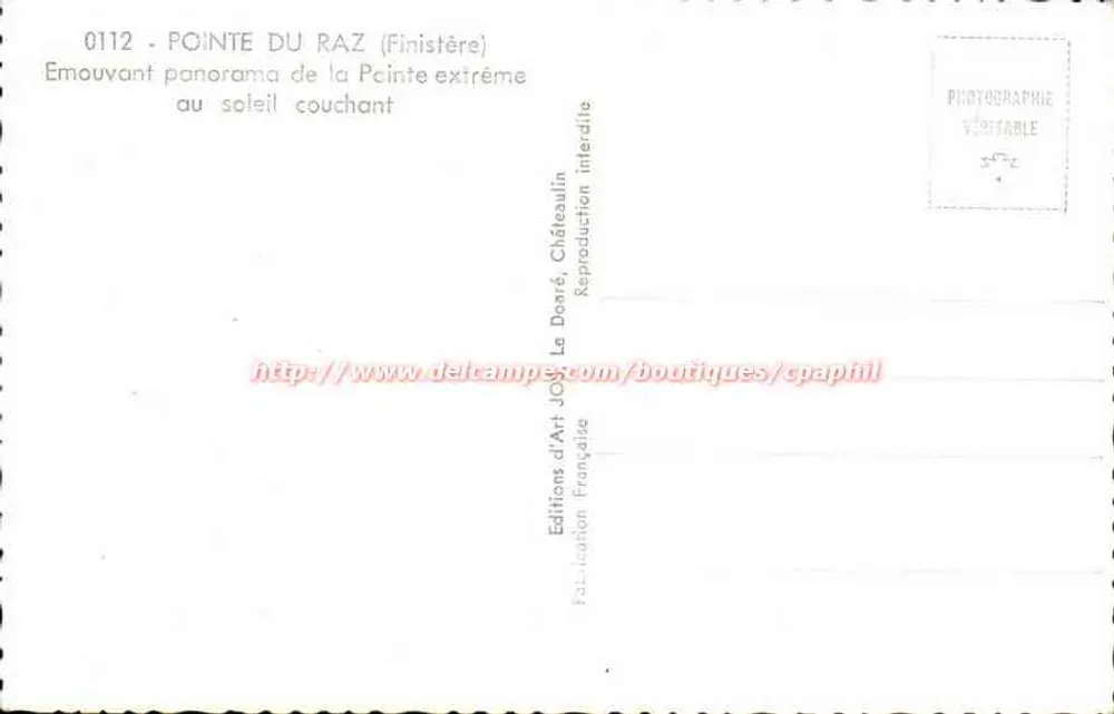 Pointe du Raz (Finistère) — Emotionaler Panoramablick zum Sonnenuntergang — Editions d'Art JOS, n° 0112 - Rückseite