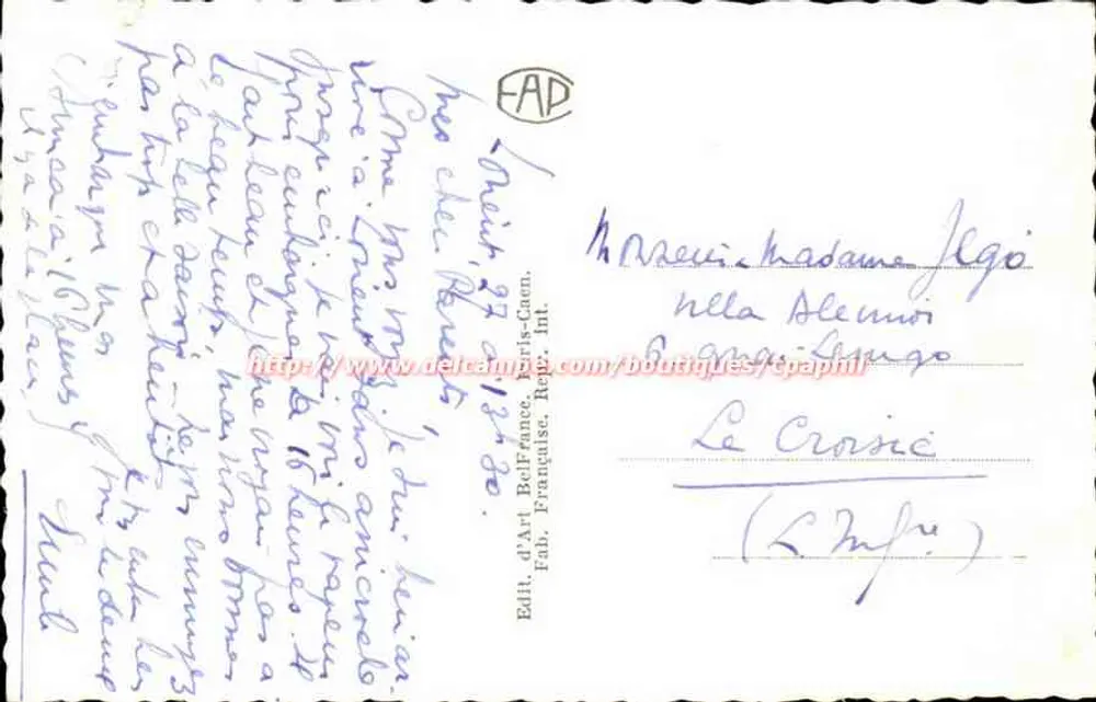 Paisagem invernal — floresta e cabana — Ed. de Arte BelFrance, Paris-Caen, Int. - Verso