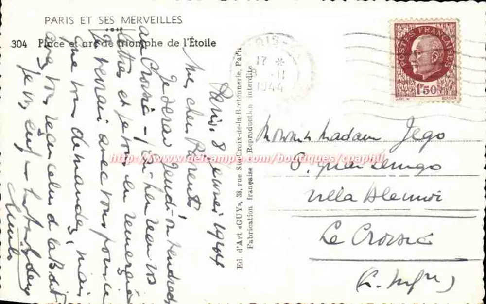 Arco do Triunfo — Place de l'Étoile — Edição de Arte « Guy » n°304 - Verso