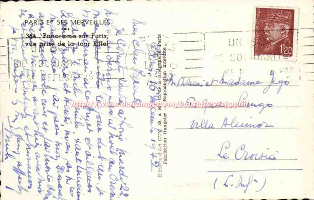 Paris und seine Wunder — Panorama über Paris, Aufnahme von der Eiffelturm — Éditions d'Art Guy, Nr. 364 - Rückseite