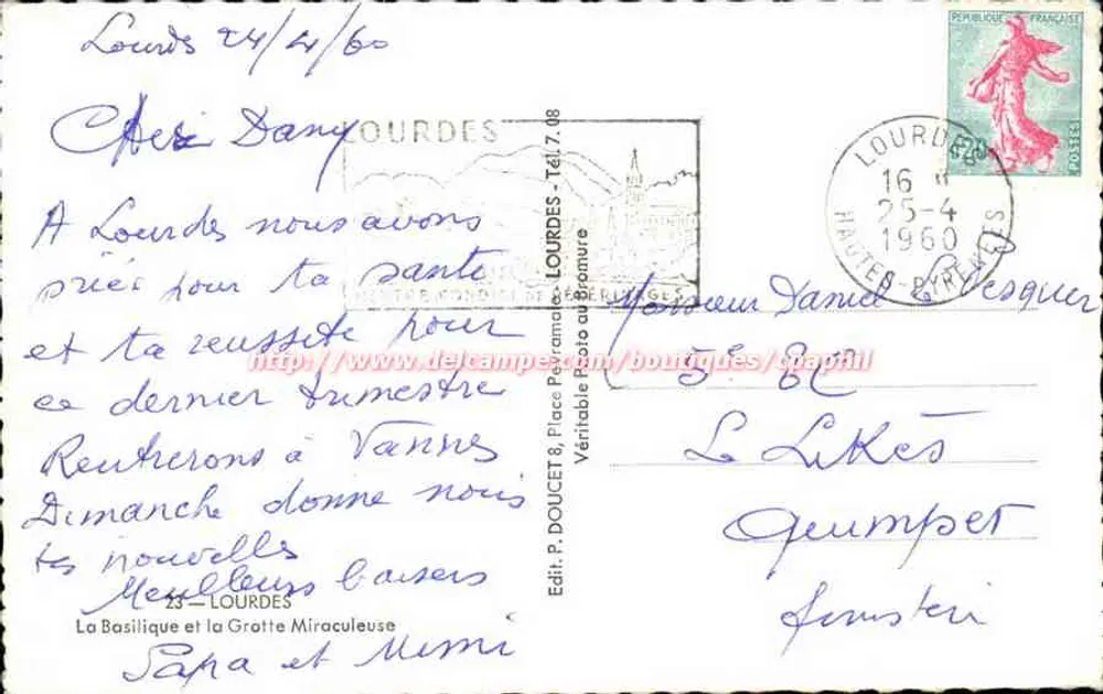 Lourdes — La Basílica y la Gruta Milagrosa — Editor P. Doucet, Lourdes - Reverso