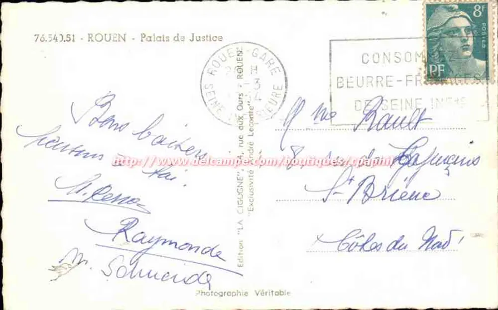 Rouen - Palácio de Justiça — editor 'La Cigogne' n°76.542.51 - Verso