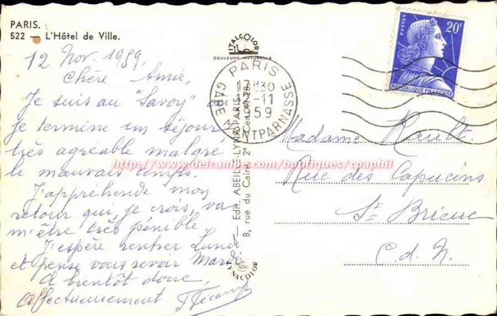 Paris — O Hotel de Ville — Editor Lame, n° 522 - Verso