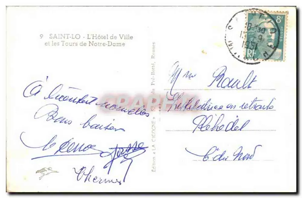 Saint-Lô - Das Rathaus und die Türme der Notre-Dame — Edition « La Cigogne » - Rückseite
